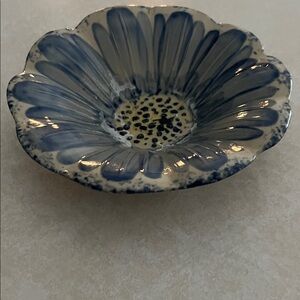 Blue and Cream Ceramic Flower Dish